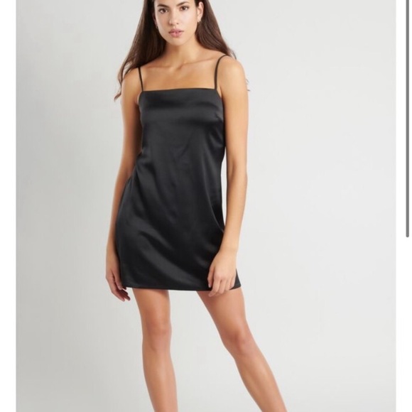 Garage Dresses & Skirts - Garage Black Satin Mini Slip Dress with Spaghetti Straps